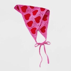 Be Sweet Valentines Day Womens One Size Crochet Heart Hair Scarf Pink/Red 1240